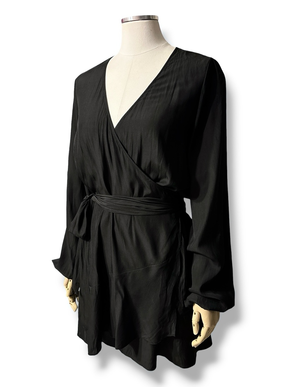 RAMY BROOK Black Long Sleeve Wrap Mini Dress Size Small
